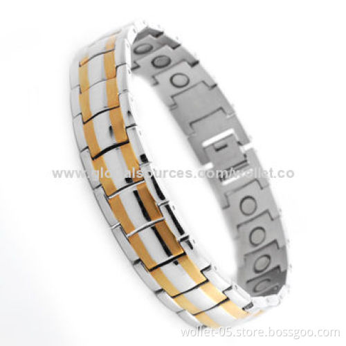 316L Stainless Steel Therapy Bracelet with Strong Magnet, IP Gold Plating, Good for your Health